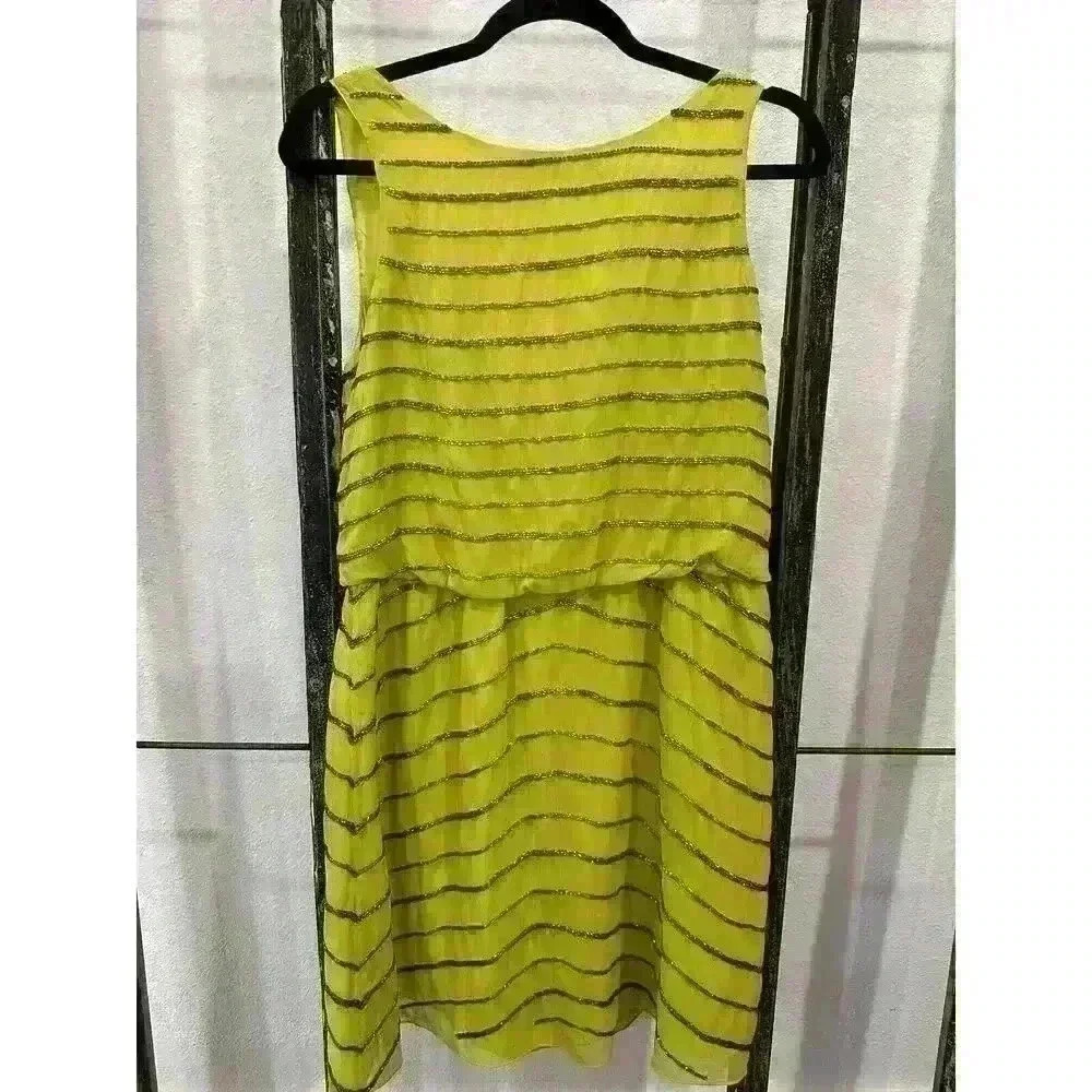 Yellow Striped Sleeveless Women's Dress